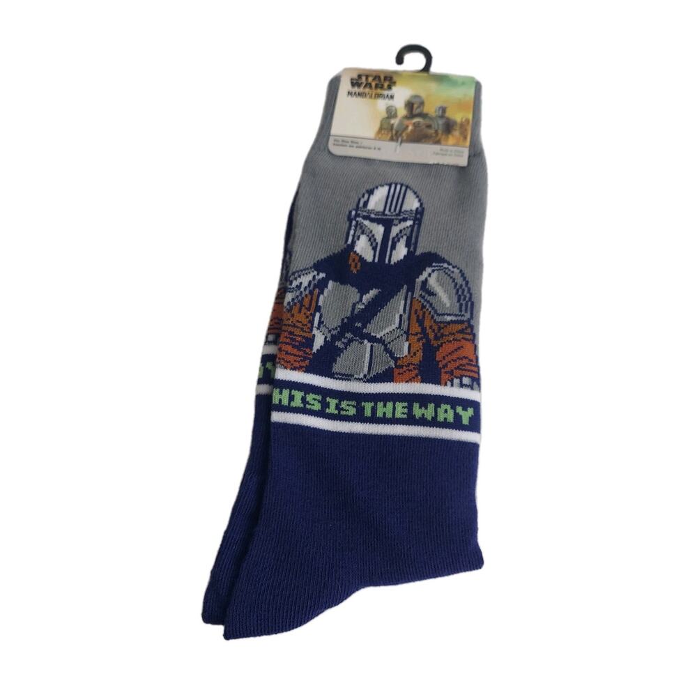 Star Wars Mandalorian Crew Socks Gray Blue Character SZ 6-12 ‘This Is The Way’